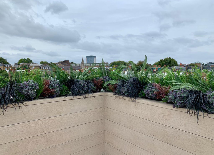 rooftop terrace embelished with artificial plants